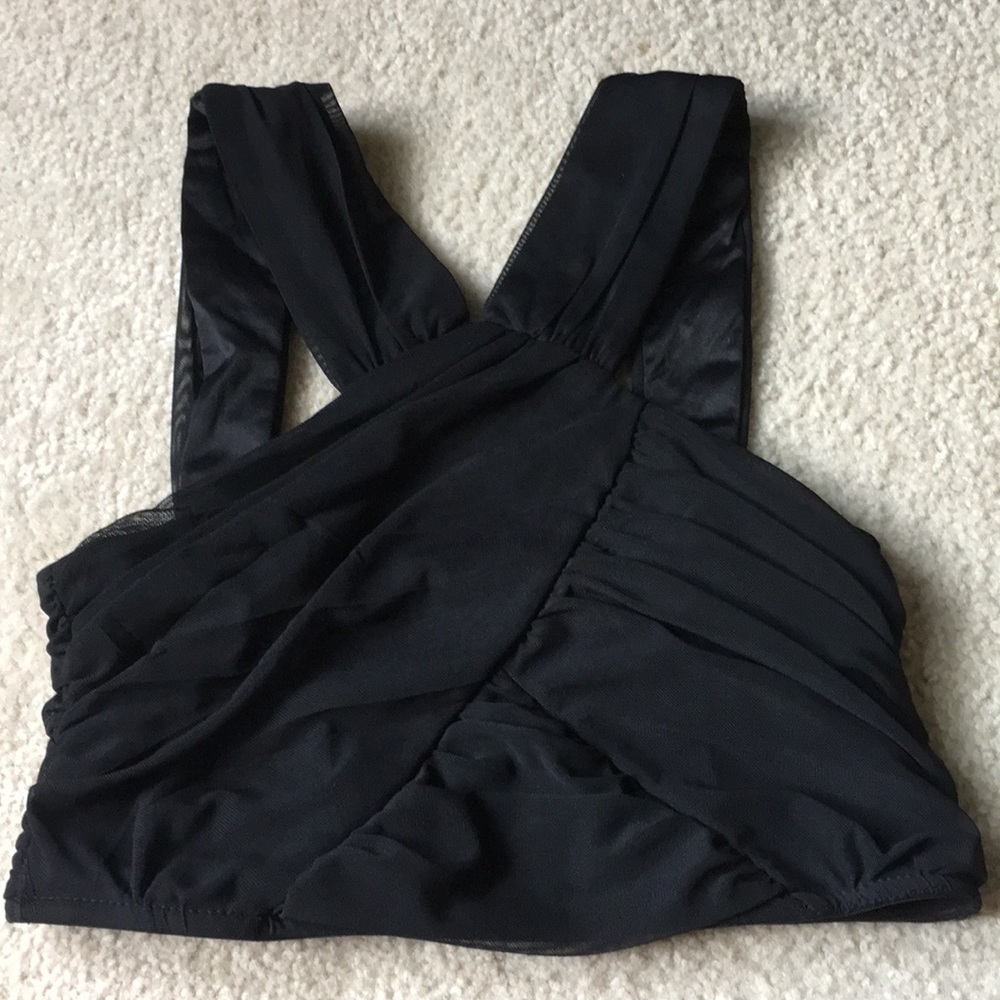 Body central crop top high neck mesh black